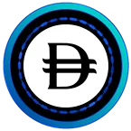 Minimalist blue circular logo with stylized D and Turkish lira symbol combined in black on white background