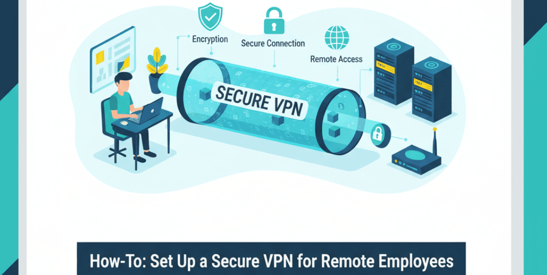 Secure VPN for remote employees protecting business data in a UAE office setting