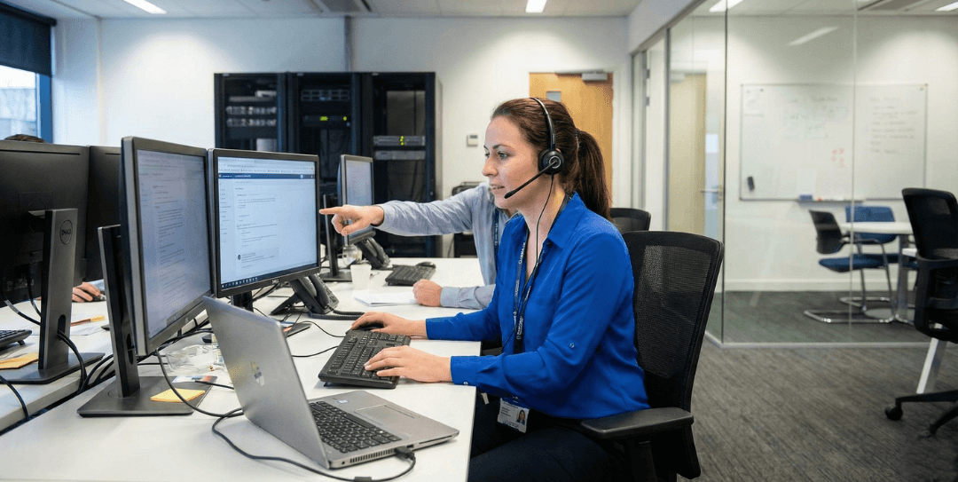 IT support professionals providing managed IT services in a modern UAE office