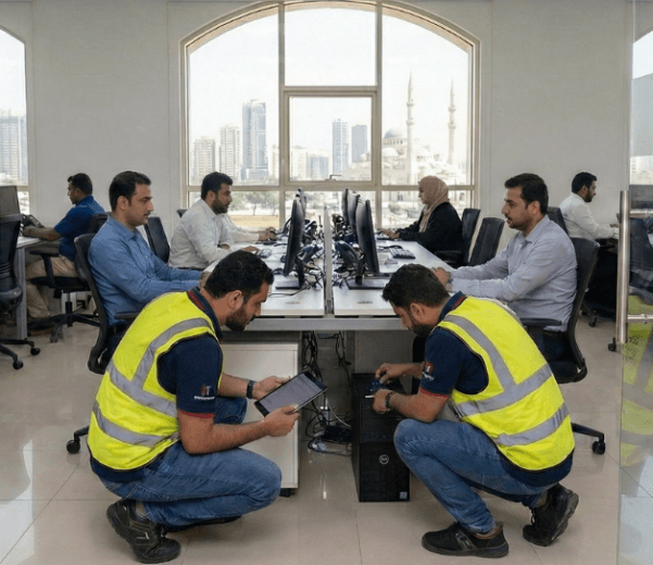 IT support engineers providing onsite technical assistance to businesses in Sharjah