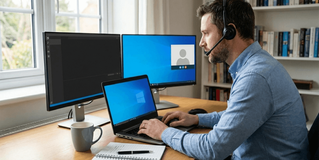 Remote IT support engineer resolving business IT issues securely